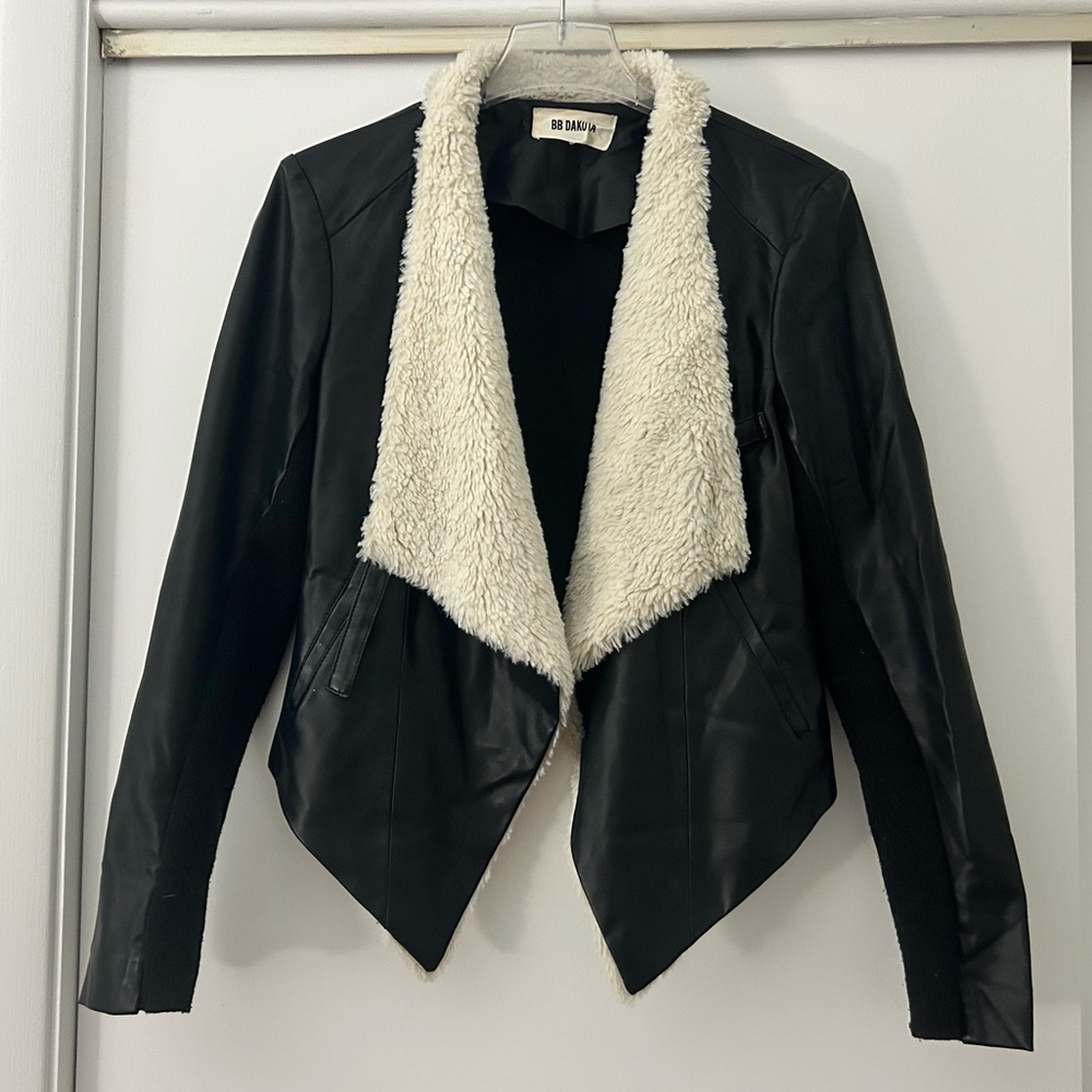 BB Dakota Faux Leather Jacket with Shearling Collar